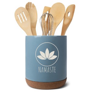 Elanze Designs Yoga Zen Calming Calm Namaste Relaxed Ceramic Cork Bottom Sky Blue Large Capacity Utensil Holder Crock for Countertop Storage, Stylish - 1 of 4