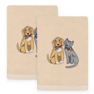 Linum Home Textiles SPRING DOG & CAT - Embroidered Luxury 100% Turkish Cotton Hand Towels (Set of 2) - 1 of 3