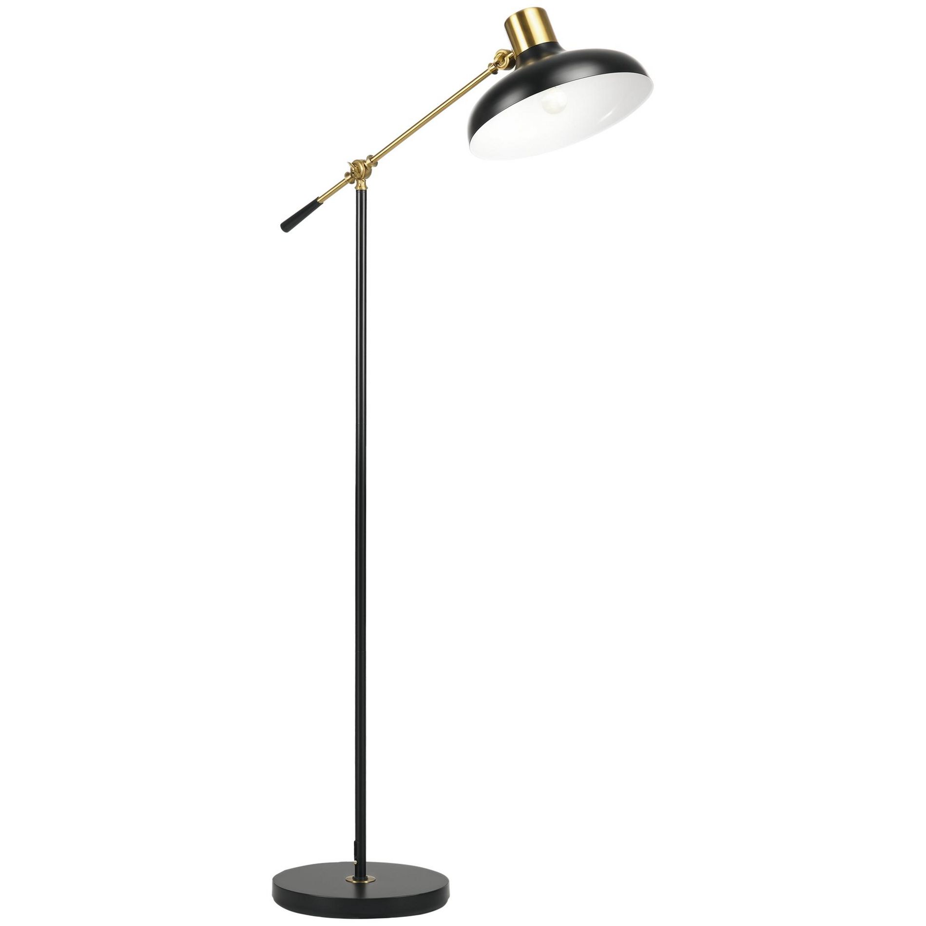 Adjustable Tall Standing Floor Lamp with Balance Arm for Living Room and Bedroom, Black and Gold