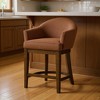 HomeRoots 36" Bone and Brown Fabric and Solid Wood Counter Height Swivel Bar Chair - 2 of 4