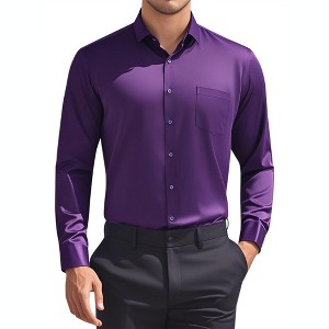 INSPIRE CHIC Men's Solid Long Sleeve Regular Fit Formal Business Button Down Dress Shirts - 1 of 4