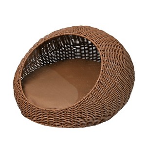 THE LICKER STORE Fiora 19.5" x 18" Modern Circular Faux Wicker Pet Bed with Machine-Washable Cushion - 1 of 4