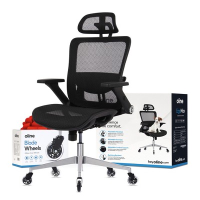 Oline ErgoMax Ergonomic Swiveling Mesh Office Desk Chair with Adjustable Neck, Back, and Arm Rests, Lumbar Support, & 6 Silent Blade Wheels