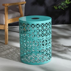 Metal Patio Accent Side Table With Built-In Solar Powered Light, Hollow-Out Design, Living Room Yard Balcony Garden Bedside Small Spaces - 1 of 4