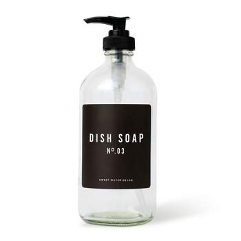 Sweet Water Decor Clear Glass Black Label Dish Soap Dispenser - 16oz
