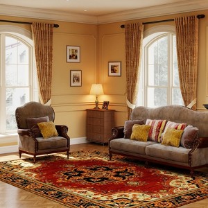 5x7ft Washable Oriental Floral Prints Area Rug, Thin Distressed Non-Slip Carpet for Living Room Bedroom, Dining Room Decor - 1 of 4