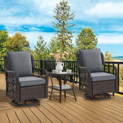 Acekool 3-Piece Swivel Rocker Set with Side Table & Thick Cushions – Multiple Color Options for Patio, Porch, or Poolside