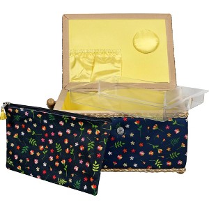 Singer L Sewing Basket Ditsy Floral Print with Matching Zipper Pouch: Large Polyester Storage Case & Sewing Kit - 1 of 4