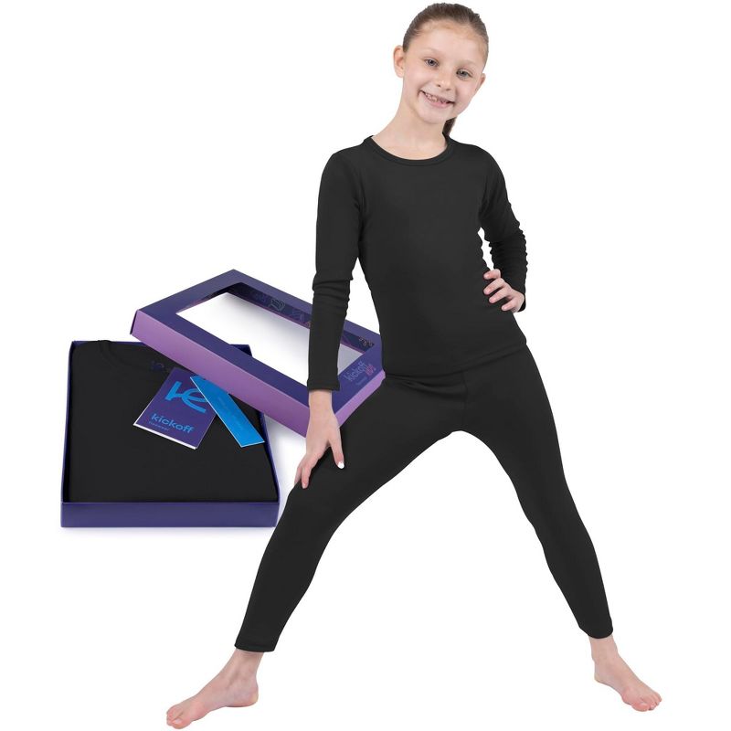 Kickoff Thermal Underwear for Kids Thermals Top & Bottom Girls Thermal Underwear Set Kids Long Underwear Base Layer Kids Pajamas (Black - 12-18M)