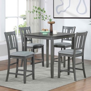 MAYEERTY Set of 4 Wooden Counter Height Chairs, Padded Upholstered Seat, Dining Room Kitchen, Gray - 1 of 4