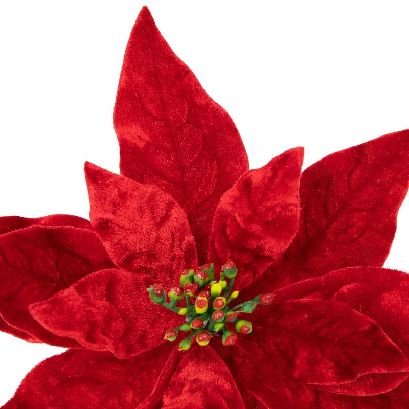 Northlight 18" Glittered Red Velvet Christmas Poinsettia Stem Spray, 4 of 5
