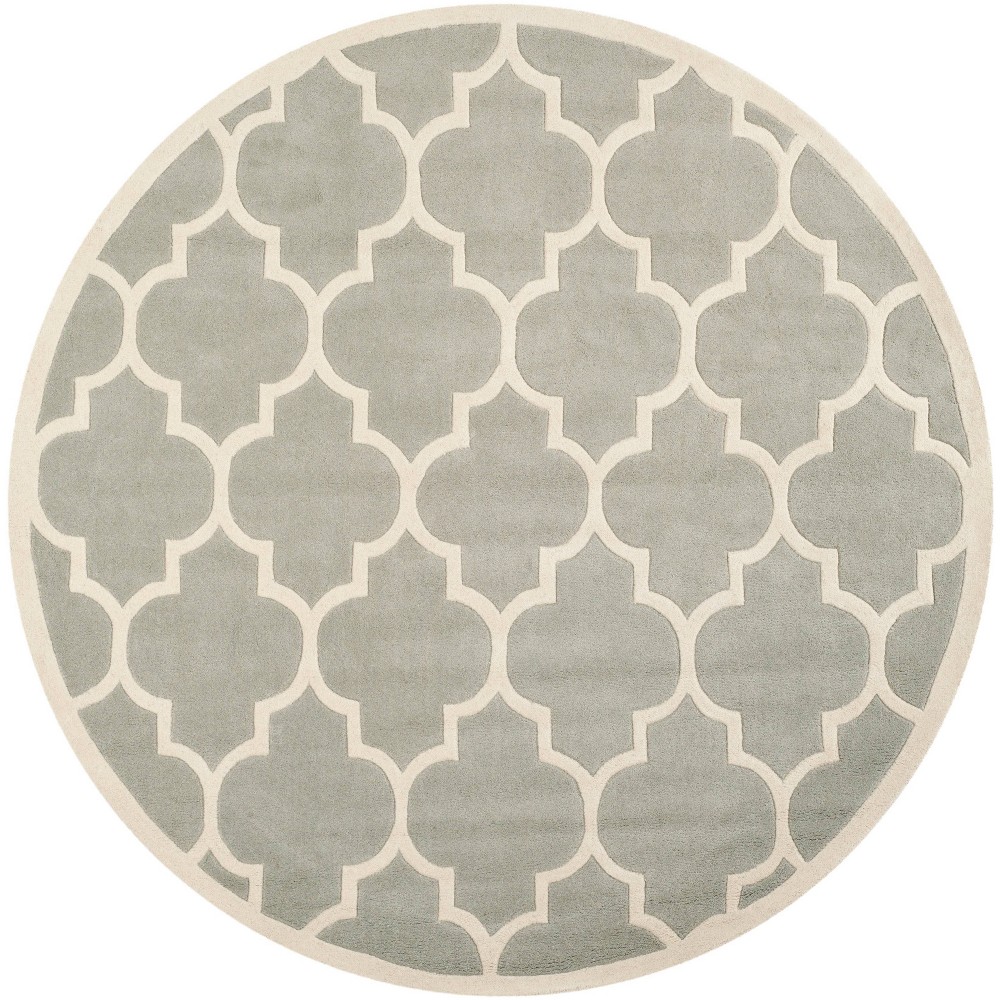 5'x5' Round Brandy Quatrefoil Design Tufted Area Rug Gray/Ivory Round - Safavieh