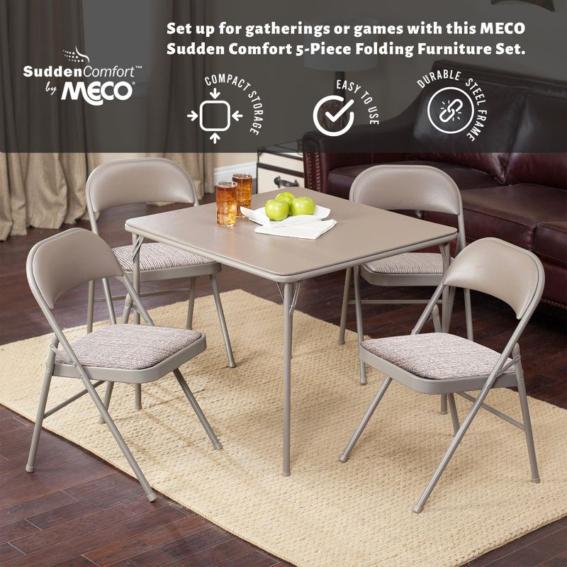 MECO E48.34.P31 Sudden Comfort 5 Piece 34x34 Square Folding Dining Card Table and 4 Padded Folding Chairs Folding Furniture Set, Buff Tan, 2 of 7
