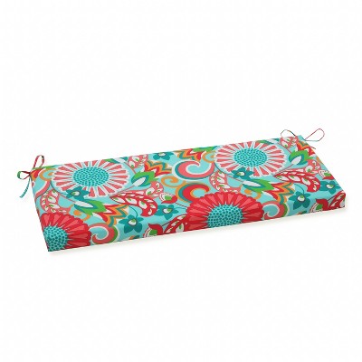 Sophia Outdoor Bench Cushion Turquoise/Coral: Weather-Resistant & Fade-Resistant - Pillow Perfect