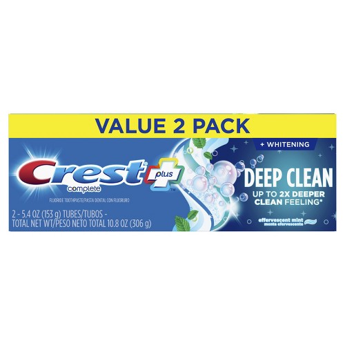 Crest + Deep Clean Complete Whitening Toothpaste Effervescent Mint - 5.4oz - Pack of 2