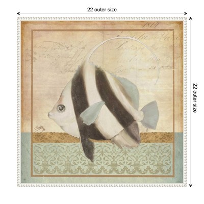 Vintage Nautical Fish Print on Beaded Canvas Frame
