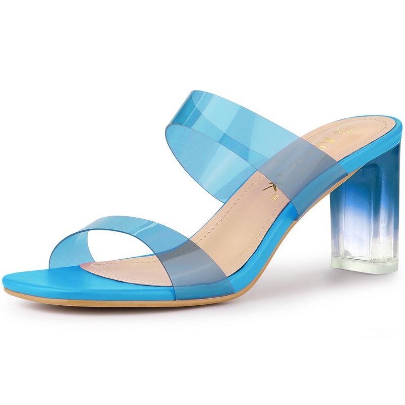 Allegra K Women's Colorful Straps Clear Chunky High Heels Slides Sandals, 1 of 8