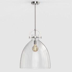 YANSUN 18 in. 1-Light Modern Brushed Nickel Geometric Pendant Light with Clear Glass Shade for Kitchen, Dining Room, or Bedroom - 1 of 4