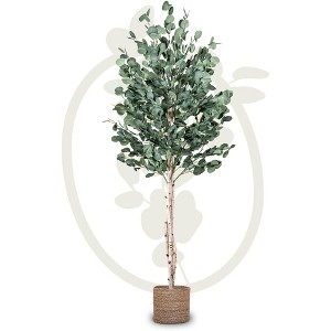 Maia Shop Artificial Eucalyptus Tree, Fake Tree with Natural Wood Trunk, Ideal for Home Decor Indoor - 1 of 4