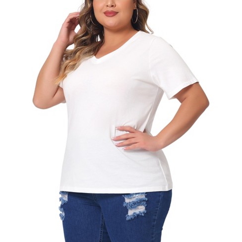 Agnes Orinda Women's Plus Size Basic Casual V Neck Short Sleeve Plain T ...