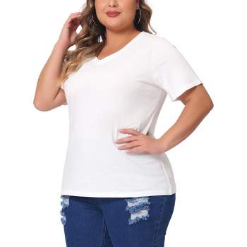 Agnes Orinda Women's Plus Size Basic Casual V Neck Short Sleeve Plain T-shirts