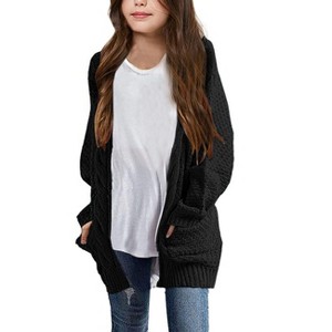 Girls Long Sleeve Cardigan Sweaters Open Front Cable Knit Chunky Cardigans Kids Oversized Cute Outerwear Coat - 1 of 3