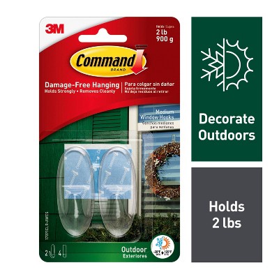 Command Medium Sized Outdoor Window Decorative Hooks with Strips Clear