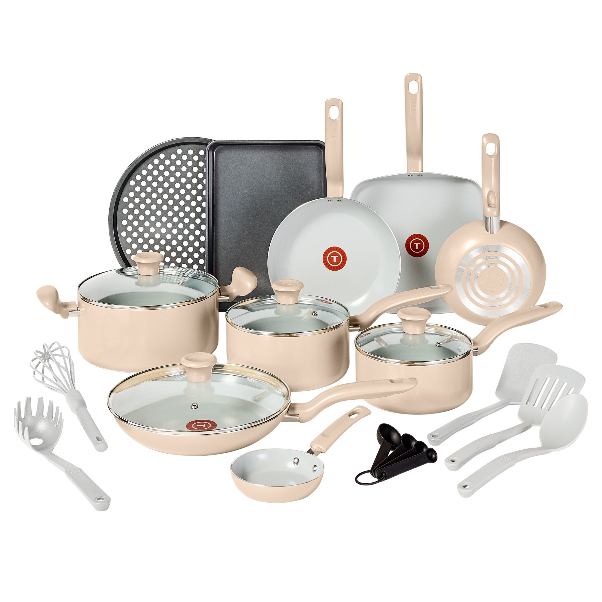 T-Fal Simply Cook 20pc Ceramic Nonstick Cookware Set Beige