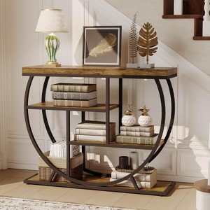 Entryway Table with Storage,Industrial 4-Tier Narrow Console Table Behind Couch with Half-Circle Base - 1 of 4