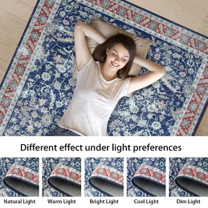 8x10 Vintage Detailed Floral Pattern Non Slip Washable Rug Thin Low Pile Indoor Carpet Fit for Living Room, Bathroom, Bedroom - 1 of 4