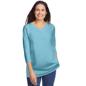 Woman Within Plus Size Perfect Three-Quarter Sleeve V-Neck Tee - 1 of 4