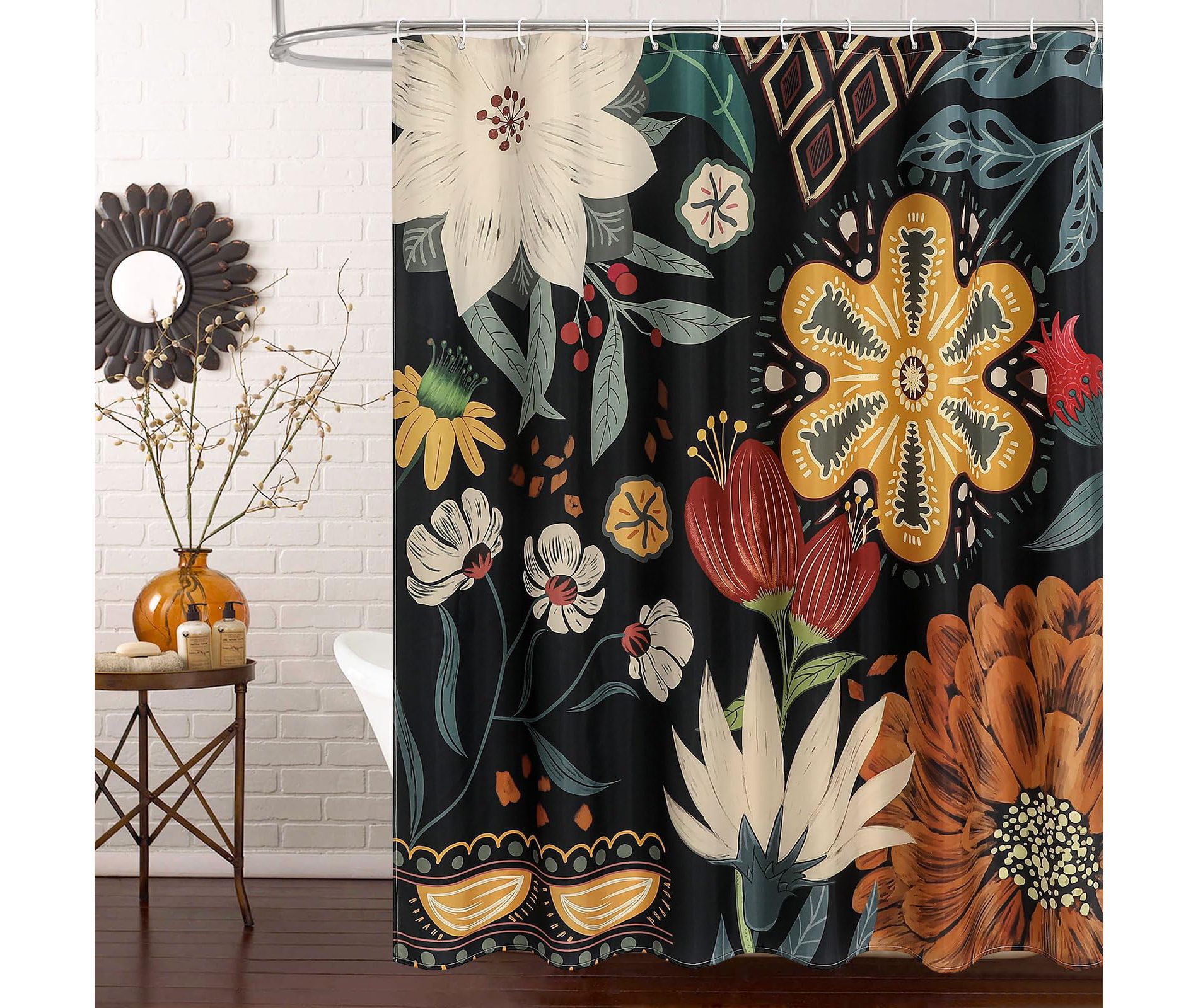 70.8" Boho Floral Shower Curtain, Tropical Leaves Fabric Cloth Shower Curtains for Chic Elegant Shower Curtain