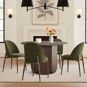 Round Dining Table Set for 4, Modern Dining Room Table and Chairs Set, Upholstered Chairs with Walnut Legs, Stylish Pedestal Base-Maison Boucle - 1 of 4