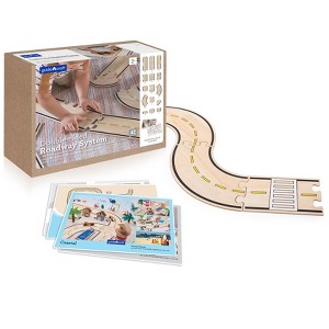 Guidecraft Double-Sided Roadway System - 42 Puzzle Pieces and 5 Double-sided Inspiration Cards: Building and Construction for Kids - 1 of 4