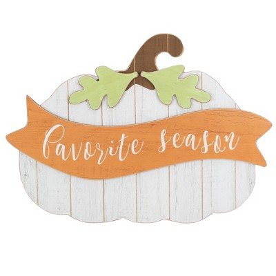 Northlight 19” White Wooden Pumpkin Favorite Season Hanging Wall Sign ...