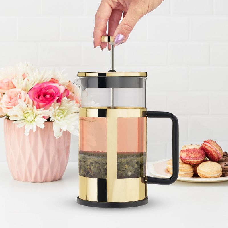 Pinky Up Piper Gold Press Pot Tea and Coffee Maker, 3 of 11
