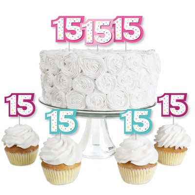 Big Dot of Happiness Girl 15th Birthday - Dessert Cupcake Toppers - Teen Birthday Party Clear Treat Picks - Set of 24