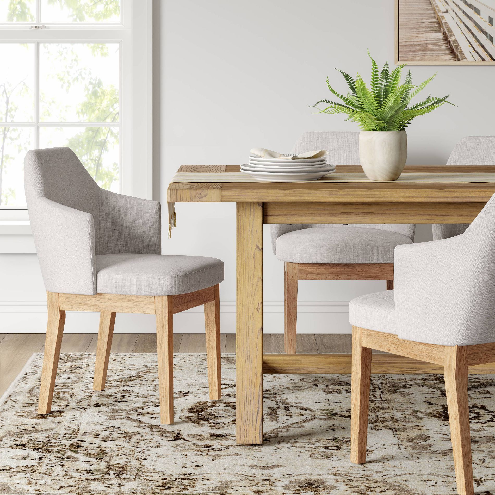 Kinston Curved Back Upholstered Dining Chair Linen - Threshold™: Polyester, Rubberwood Legs, Spot Clean