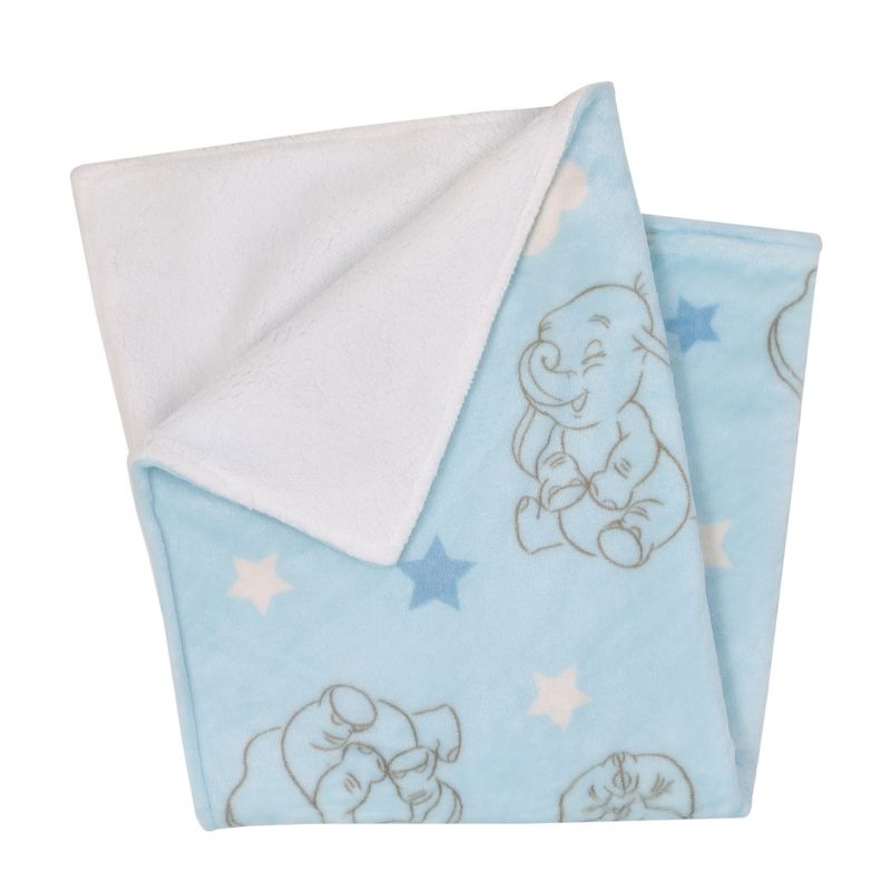 Disney Dumbo Light Blue, White and Gray Clouds and Stars Super Soft Cuddly Plush Baby Blanket, 3 of 5