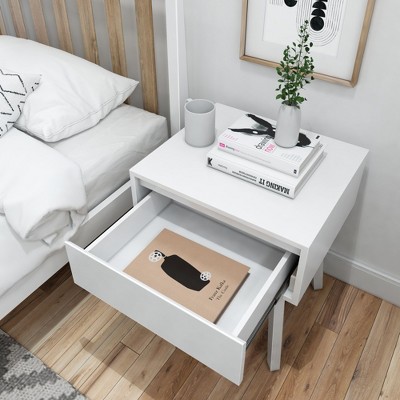 White Modern Solid Wood Nightstand with Storage Drawer