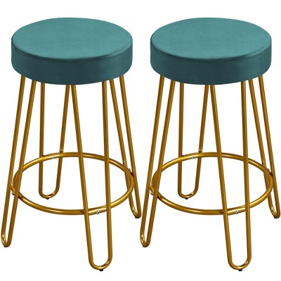 Yaheetech Set of 2 Upholstered Velvet Counter Stools with Metal Legs