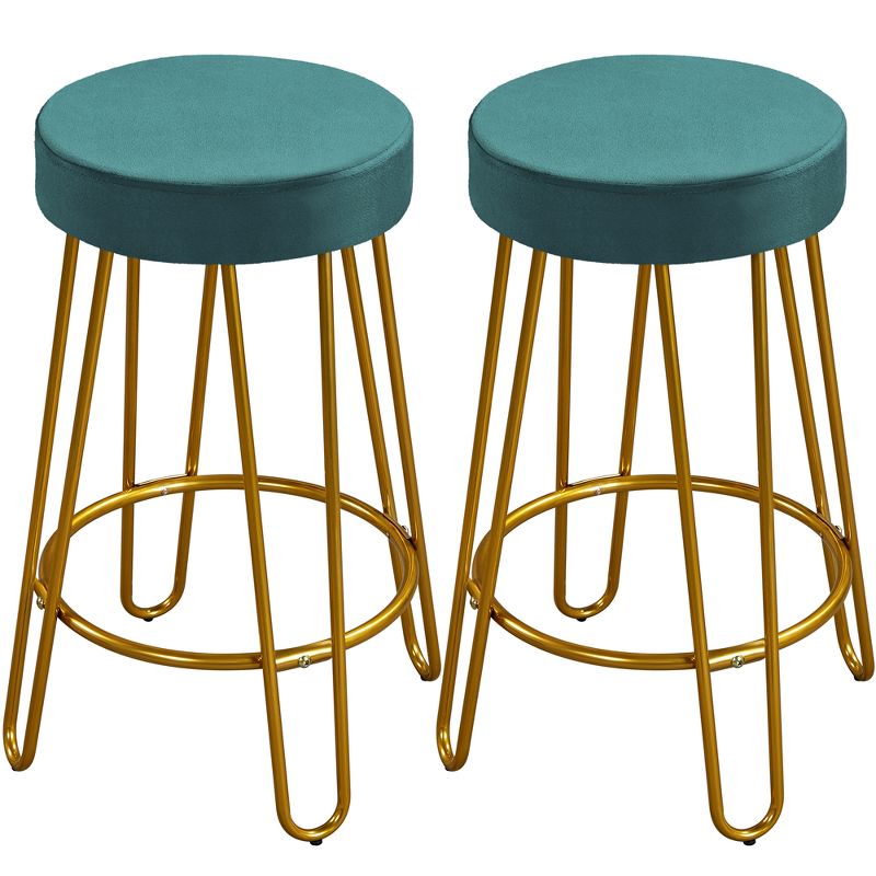 Yaheetech Set of 2 Upholstered Velvet Counter Stools with Metal Legs, 1 of 8