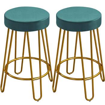 Yaheetech Set of 2 Upholstered Velvet Counter Stools with Metal Legs