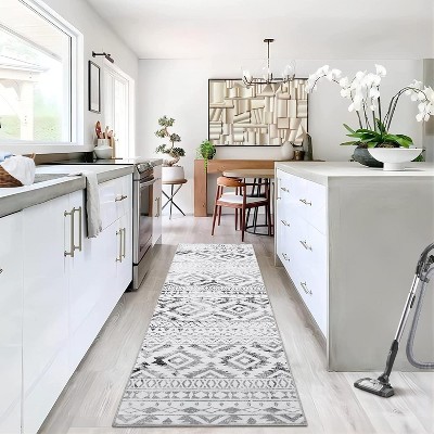 Washable Boho Vintage Area Rug, Low Pile Foldable Non-Slip Non-Shedding Indoor Floor Carpet for Bedroom Home Office