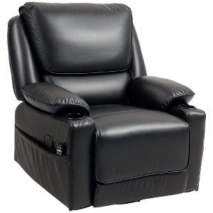 HOMCOM Vibration Massage Recliner Chair with Heat, Oversized Swivel Rocker, PU Manual Reclining Chair with Footrest, Remote, Pockets - 1 of 4