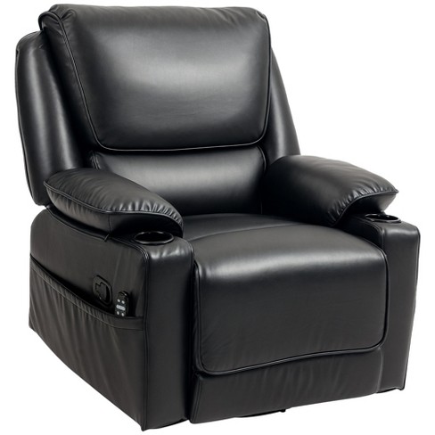 HOMCOM Recliner Chair With Massage & Heat - Oversized PU Swivel Rocker, Remote Control, Footrest, Cup Holders