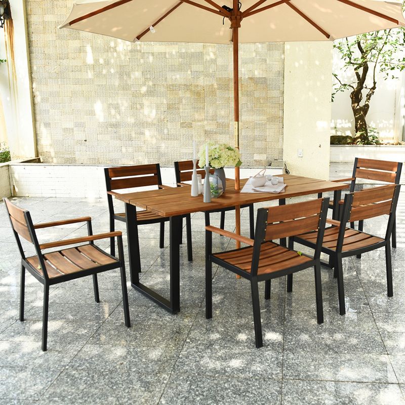 Costway 7PCS Patented Patio Dining Chair Table Set Acacia Wood Backyard W/Umbrella Hole, 5 of 11