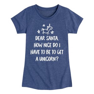 Girls' - Instant Message - Dear Santa Get a Unicorn Fitted Short Sleeve Graphic T-Shirt - 1 of 4
