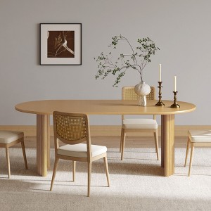 PexFix 67" Oval Dining Table for 4-6 with Arc-Shaped Edge Top and Stripes Base Modern Farmhouse Kitchen Table for Living Room Dining Room Natural - 1 of 4
