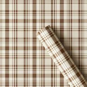 30” 20 sq ft Christmas Roll Wrap Brown/Beige Plaid - Wondershop™ - 1 of 3